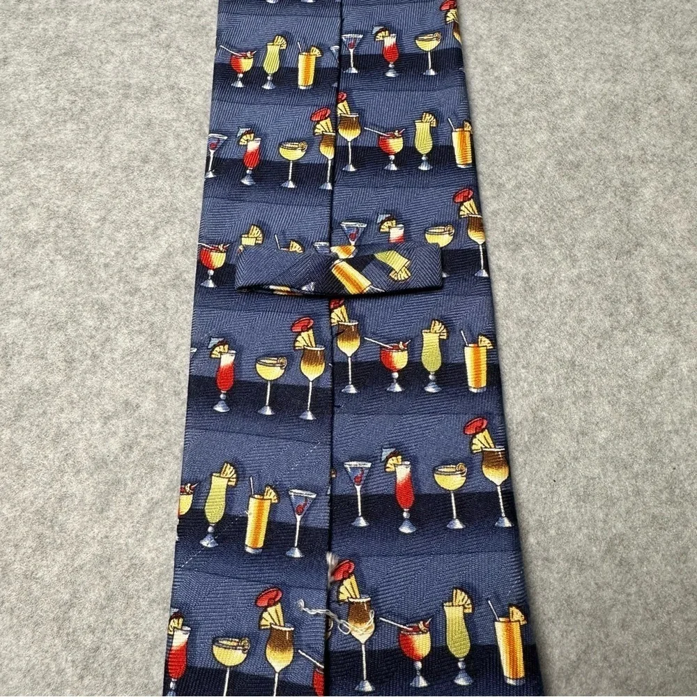 Mens Silk Tie Cocktail Drink Pattern Blue Fun Novelty Party Necktie